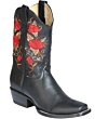 Bota Rodeo Mujer Tubo Corto Color Negro y Flores Rojas Bordadas