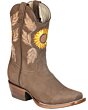 Bota Rodeo De Mujer Tubo Corto Color Camel Con Girasol Bordado