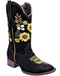 Bota Vaquera Negra Para Mujer Bordado De Girasoles WD 11-488