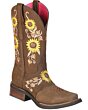 Bota Vaquera Para Mujer Piel Nobuck Color Camel Girasoles Bordados