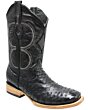 Men's black ostrich leather boots with square toe and American rodeo style.