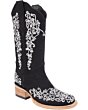 Botas Vaqueras De Mujer Bordada Color Negro Con Blanco WD 11-481