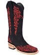 Botas Vaqueras De Mujer Bordada Color Negro-Rojo WD 11-483