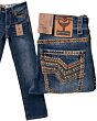 Jeans bootcut azul oscuro para niño con detalles bordados Western en los bolsillos traseros – Lamasini 1871