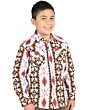 Camisa Vaquera para Niño Blanca con Estampado Geométrico en Rojo y Amarillo – El General 44508