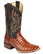 Cognac Caiman Belly Print Cowboy Boots for Men with Bulldog Toe