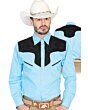CAMISA CHARRA ANTE/BORDADA EL GENERAL 2019-129 COLOR AZUL
