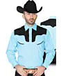 CAMISA CHARRA ANTE/BORDADA EL GENERAL 2019-131 COLOR AZUL