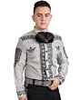 Camisa Charra Fina De Gamuza Color Gris Bordado Negro WD 11-804