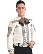 Camisa Charra Fina De Gamuza Crema Bordado Café WD 11-806