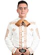 Camisa Charra Blanca Fina De Gamuza Bordado Color Miel WD 11-807