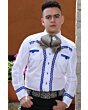 Camisa Charra Blanca Con Vivos Azules Económica WD 11-817