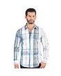 Front view of Men's Blue and Gray Plaid Long Sleeve Shirt - Modern Fit - Lamasini 3016.