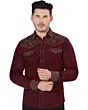 Camisa Bordada Vaquera Color Vino Montero Fashion 3537