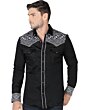 Camisa Vaquera Bordada Lamasini 2201 Negro-Beige
