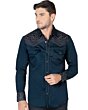 Camisa Vaquera Bordada Lamasini 2201 Teal