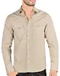 Montero 3301 men's beige long sleeve shirt with black polka dot pattern, snap buttons, and chest pockets