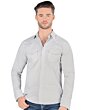Montero 3301 men's white long sleeve shirt with black polka dot pattern and chest pockets