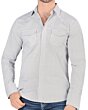 Montero 3301 men's white long sleeve shirt with black polka dot pattern and chest pockets