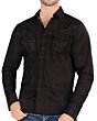 Montero 3301 men's black long sleeve shirt with white polka dot pattern and chest pockets