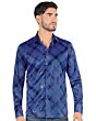 Montero 0811 men's royal blue long sleeve shirt with plaid pattern