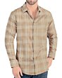 Close-up view of Men's Beige Plaid Shirt - Lamasini 0118.