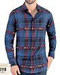 Close-up view of Men's Navy Plaid Shirt - Lamasini 0118, long sleeve version.