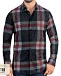 Close-up view of Men's Black Plaid Shirt with subtle paisley details - Lamasini 0118.