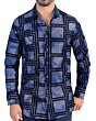Front view of Men's Geometric Print Shirt - Lamasini 0110, showcasing the intricate blue geometric design.