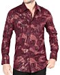Front view of Men's Burgundy Chain Print Shirt - Lamasini 0102, featuring long sleeves and a detailed chain pattern in burgundy.