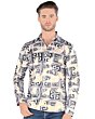 Montero 0799 men's white long-sleeve shirt with black, white, and gold geometric pattern