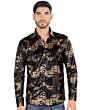 Montero 0799 camisa negra de manga larga para hombre con patrón geométrico en negro y dorado