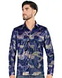 Montero 0799 men's royal blue long sleeve shirt with gold and blue geometric pattern