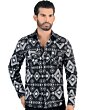 Camisa de Hombre Manga Larga Patrón Geométrico Color Negro 0104