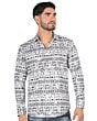 Montero 0451 Long Sleeve White Men's Shirt with Black Geometric Patterns