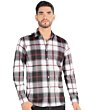 Montero 0814 men's long sleeve Western shirt in white with black and red plaid pattern.