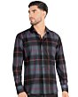 Montero 0814 men's long sleeve Western shirt in black with plaid design.