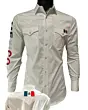 White Western Shirt with Mexican Flag Detail, Long Sleeve, Montero 0459