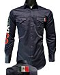 Navy Blue Western Shirt with Mexican Flag Detail, Long Sleeve, Montero 0459