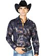 Camisa El Señor De Los Cielos Color Navy 43594 Diseño Con Caballos