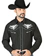 Camisa Negra Bordada Calavera De Toro Con Estrella 126676