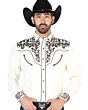 Camisa Vaquera Bordada Beige Con Café 126703