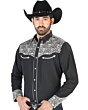 Camisa Vaquera Bordada De Lujo Negra 126704