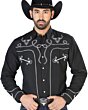 Camisa Negra Bordada Con Diseño De Soga Y Calavera De Toro Cuernos Largos 126711