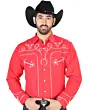 Camisa Roja Bordada Con Diseño De Soga Y Calavera De Toro Cuernos Largos 126713