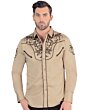 Lamasini 2206 Men's Beige Long Sleeve Western Shirt Black Embroidery