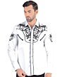 Men's White Long Sleeve Western Shirt with Black Embroidery Lam 2206