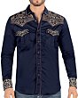 Montero 3542 men's navy blue long sleeve Western shirt with gold embroidery and snap buttons