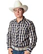 Camisa Vaquera A Cuadros Color Beige Con Azul WD 11-902