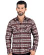 Model wearing Men's Mocha Geometric Pattern Shirt - Snap Button - Modern Fit - Lamasini 0106.